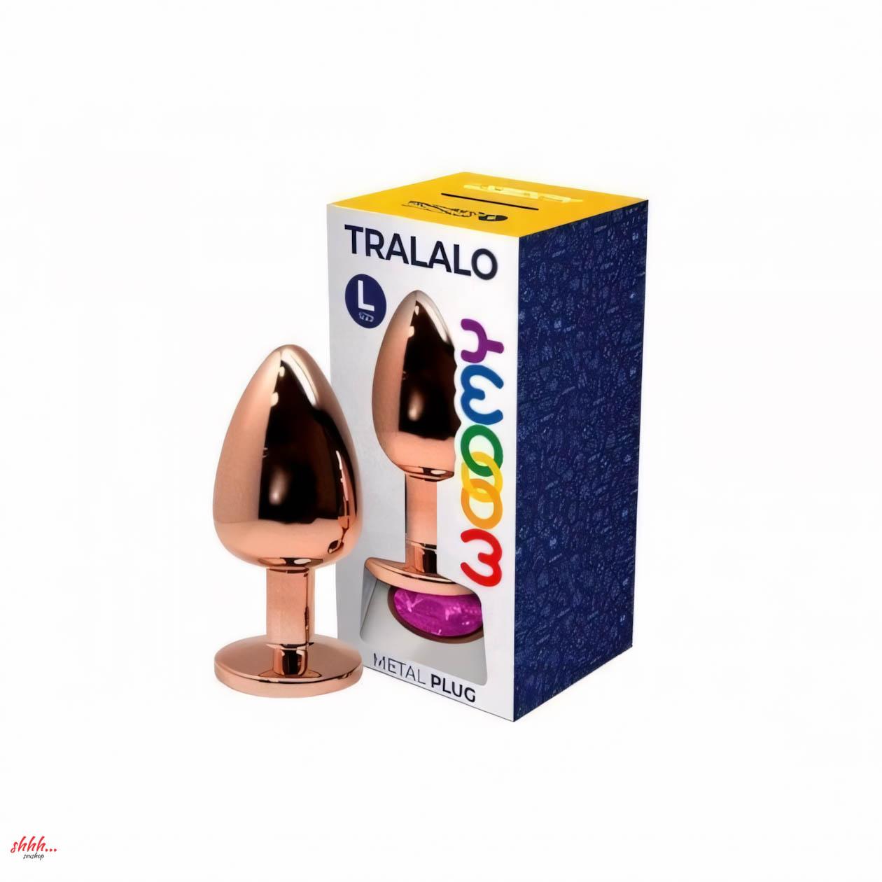 Анальная пробка золотистого цвета с белым кристаллом Tralalo от WOOOMY (M: 8*3,4 см.)
