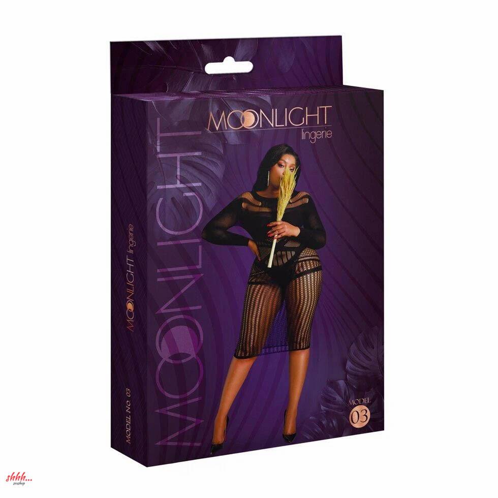 Сексуальное платье-сетка с длинным рукавом от Moonlight черное (plus size)