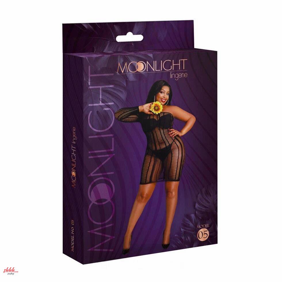 Сексуальное платье-сетка в полоску от Moonlight модель № 05 черное (plus size)