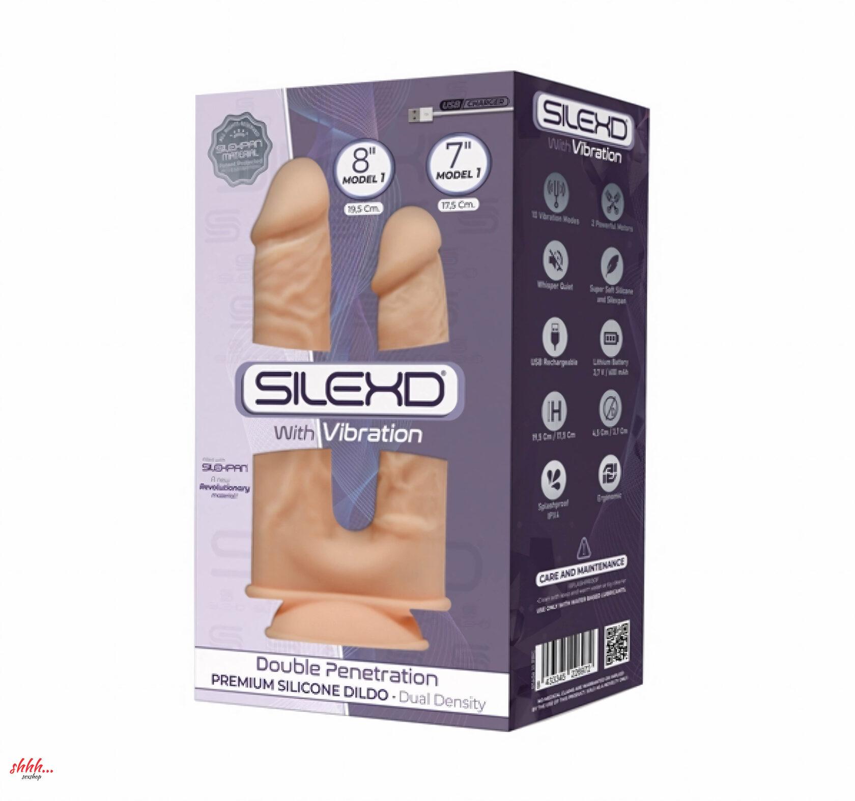 Фаллоимитатор Для Двойного Проникновения С Вибрацей Model 1 От Silexd (19,5 *4,5 См.; 17,5 * 3,7 См.)