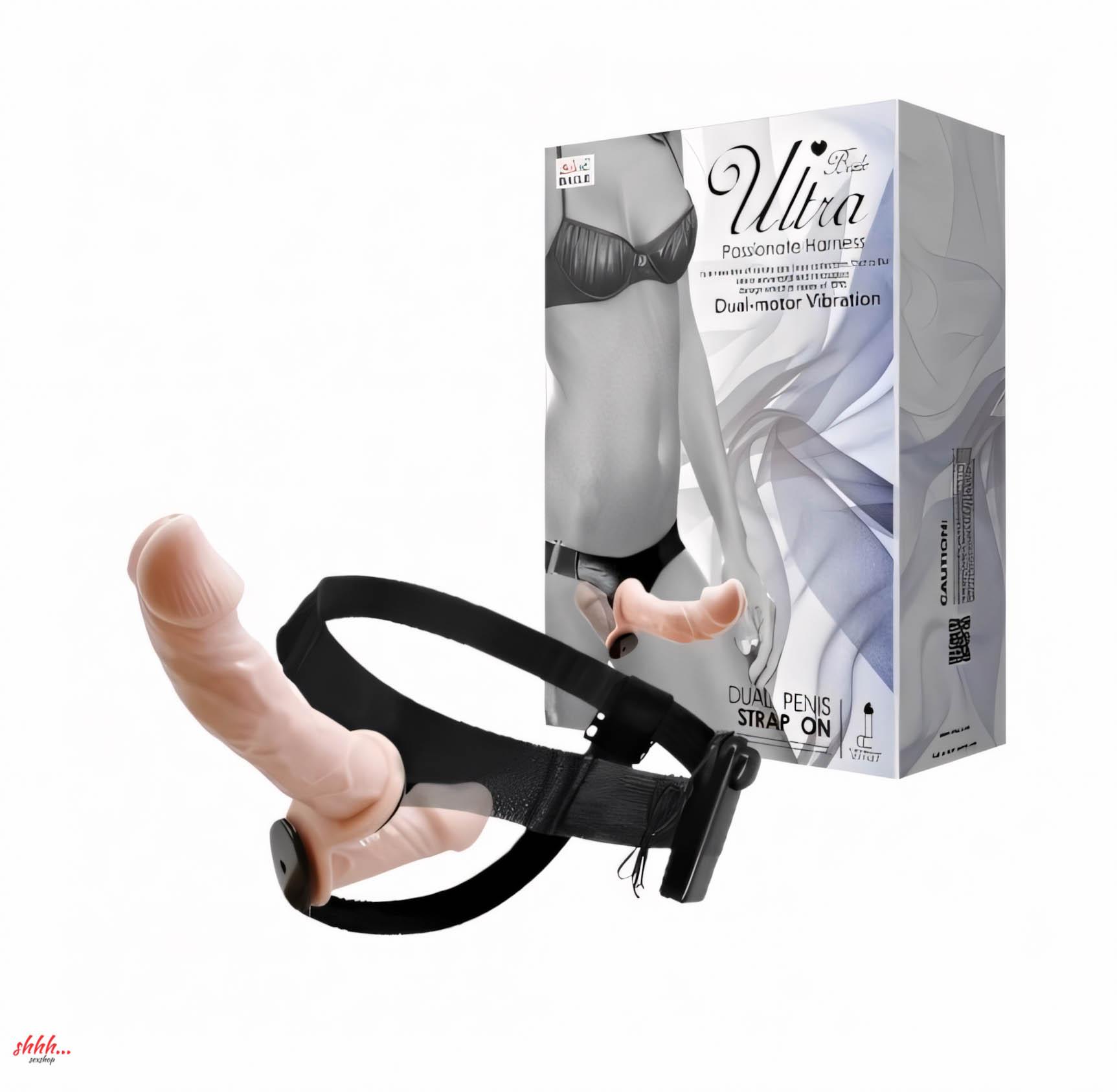 Двусторонний страпон с поясом для фиксации Ultra Passionate harness