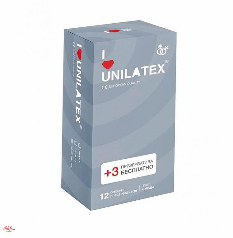 Презервативы Unilatex Ribbed/Ребристые, 12 Шт. + 3 Шт. В Подарок